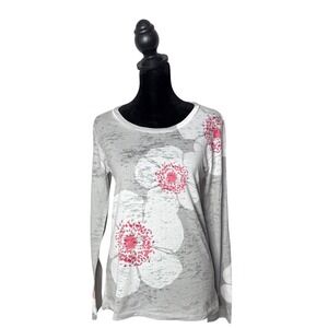 Whimsy Rose Floral Poppies Burnout Top Gray White Size XS Sublimation Tee BOHO